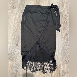 Elegant Black Fringe Wrap Skirt